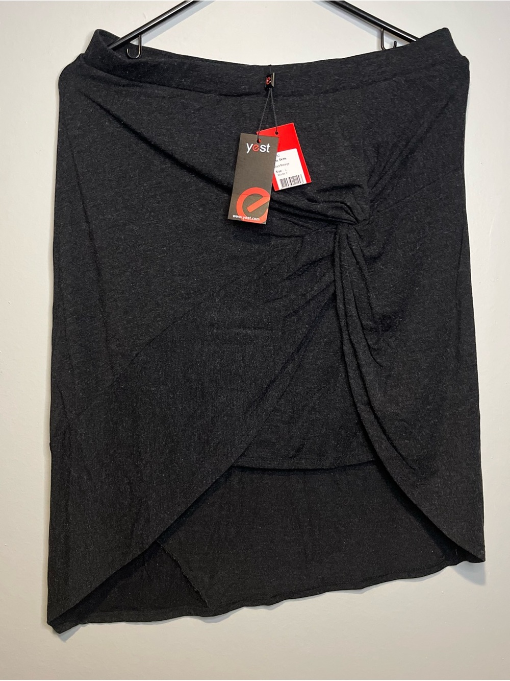Yest Aria Euro Women Charcoal Grey Ruched Faux Wrap Midi Skirt Large NWT